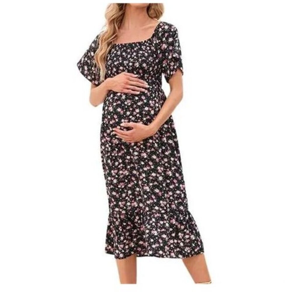 Maternity Boho Off Shoulder Midi Dress sz L Floral